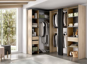 Guardaroba grande Pali, Mobile camera da letto, Cabina armadio portabiti, Armadio appendiabiti, 214x141 h205 cm, Antracite e Rovere