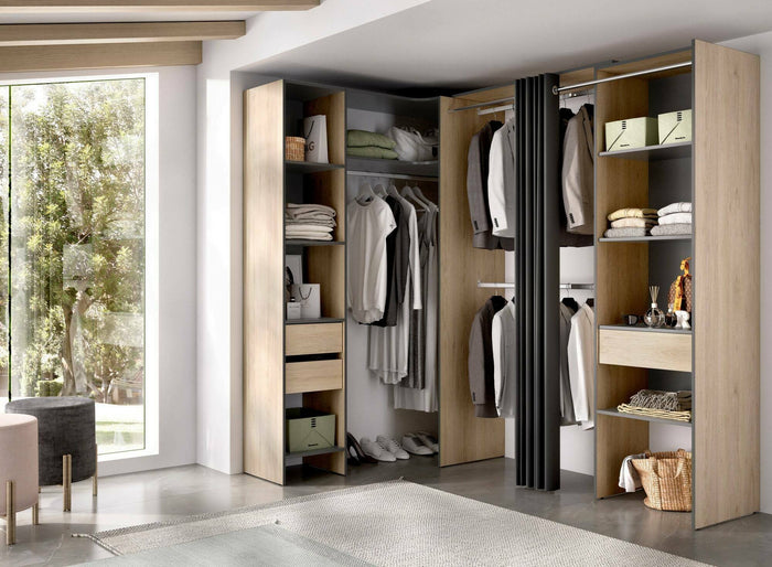 Guardaroba grande Pali, Mobile camera da letto, Cabina armadio portabiti, Armadio appendiabiti, 214x141 h205 cm, Antracite e Rovere