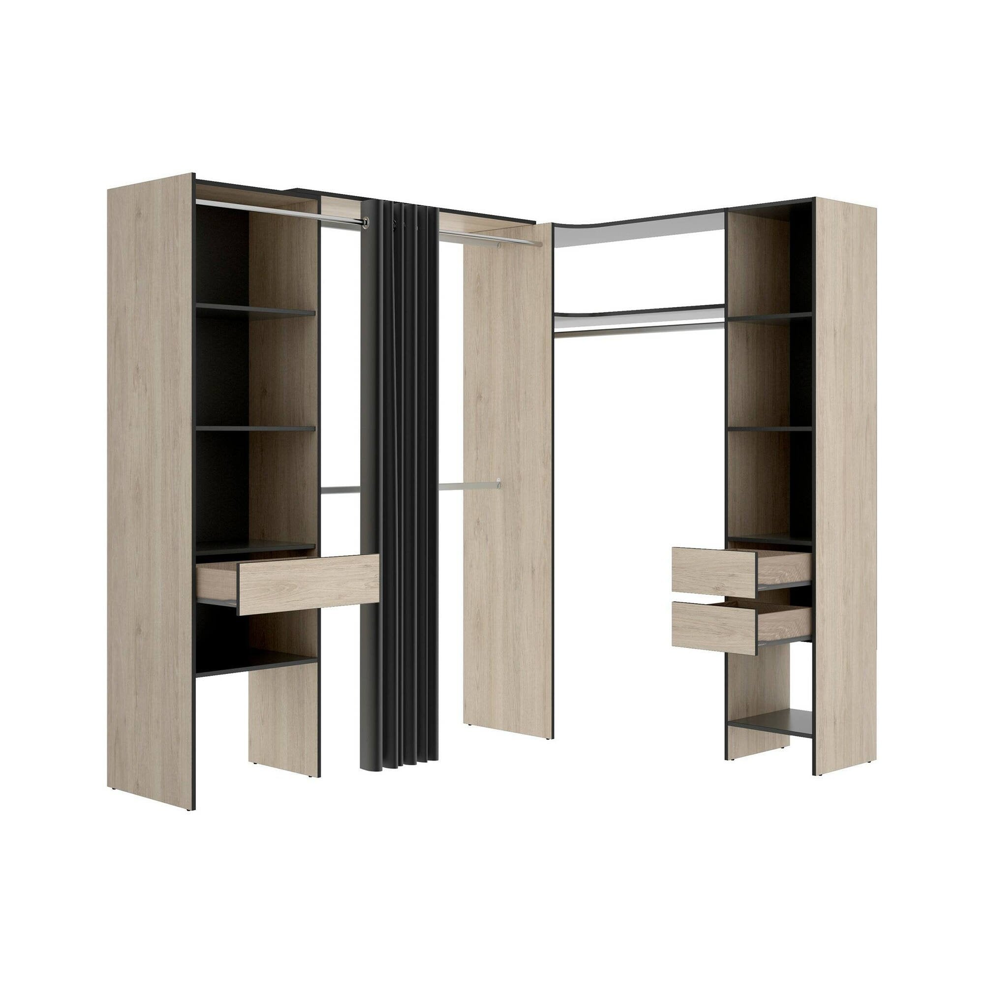 Guardaroba grande Pali, Mobile camera da letto, Cabina armadio portabiti, Armadio appendiabiti, 214x141 h205 cm, Antracite e Rovere