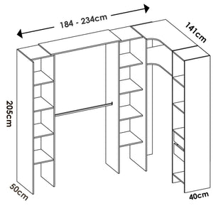 Guardaroba grande Dindo, Mobile camera da letto, Cabina armadio portabiti, Armadio appendiabiti, 234x141 h205 cm, Bianco
