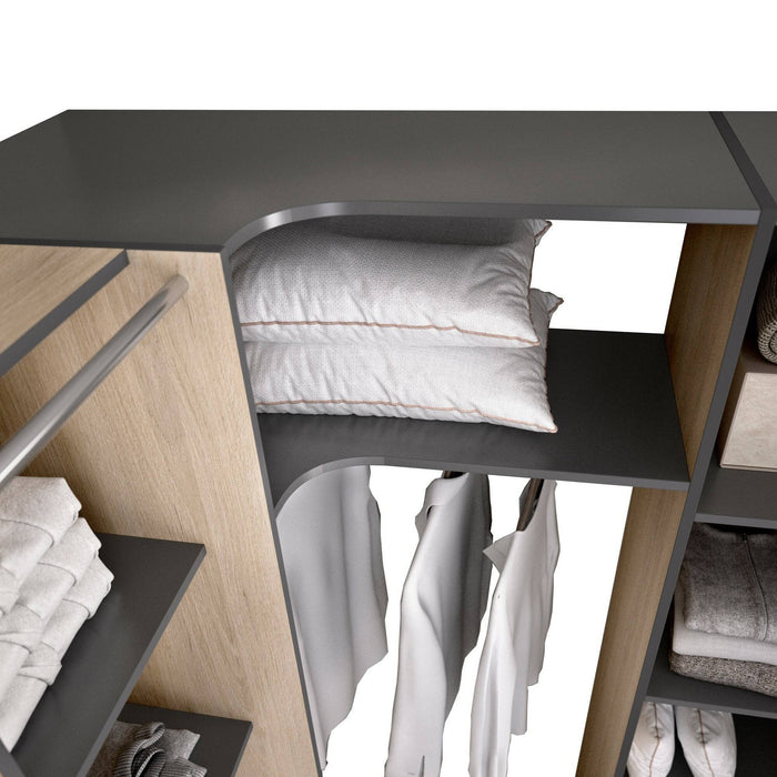 Guardaroba grande Dindo, Mobile camera da letto, Cabina armadio portabiti, Armadio appendiabiti, 234x141 h205 cm, Antracite e Rovere