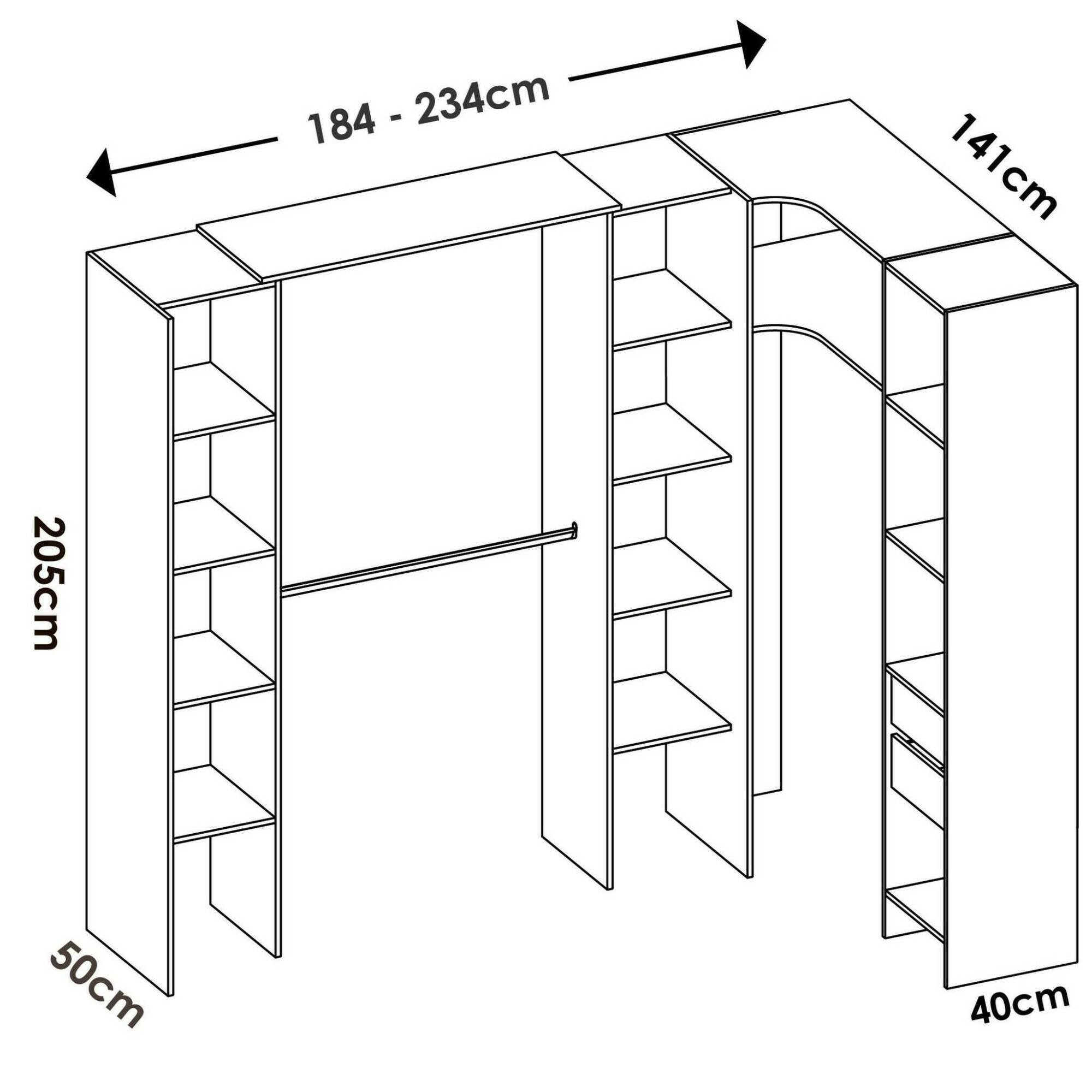 Guardaroba grande Dindo, Mobile camera da letto, Cabina armadio portabiti, Armadio appendiabiti, 234x141 h205 cm, Antracite e Rovere