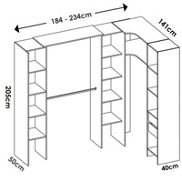 Guardaroba grande Dindo, Mobile camera da letto, Cabina armadio portabiti, Armadio appendiabiti, 234x141 h205 cm, Antracite e Rovere