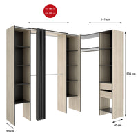 Guardaroba grande Dindo, Mobile camera da letto, Cabina armadio portabiti, Armadio appendiabiti, 234x141 h205 cm, Antracite e Rovere