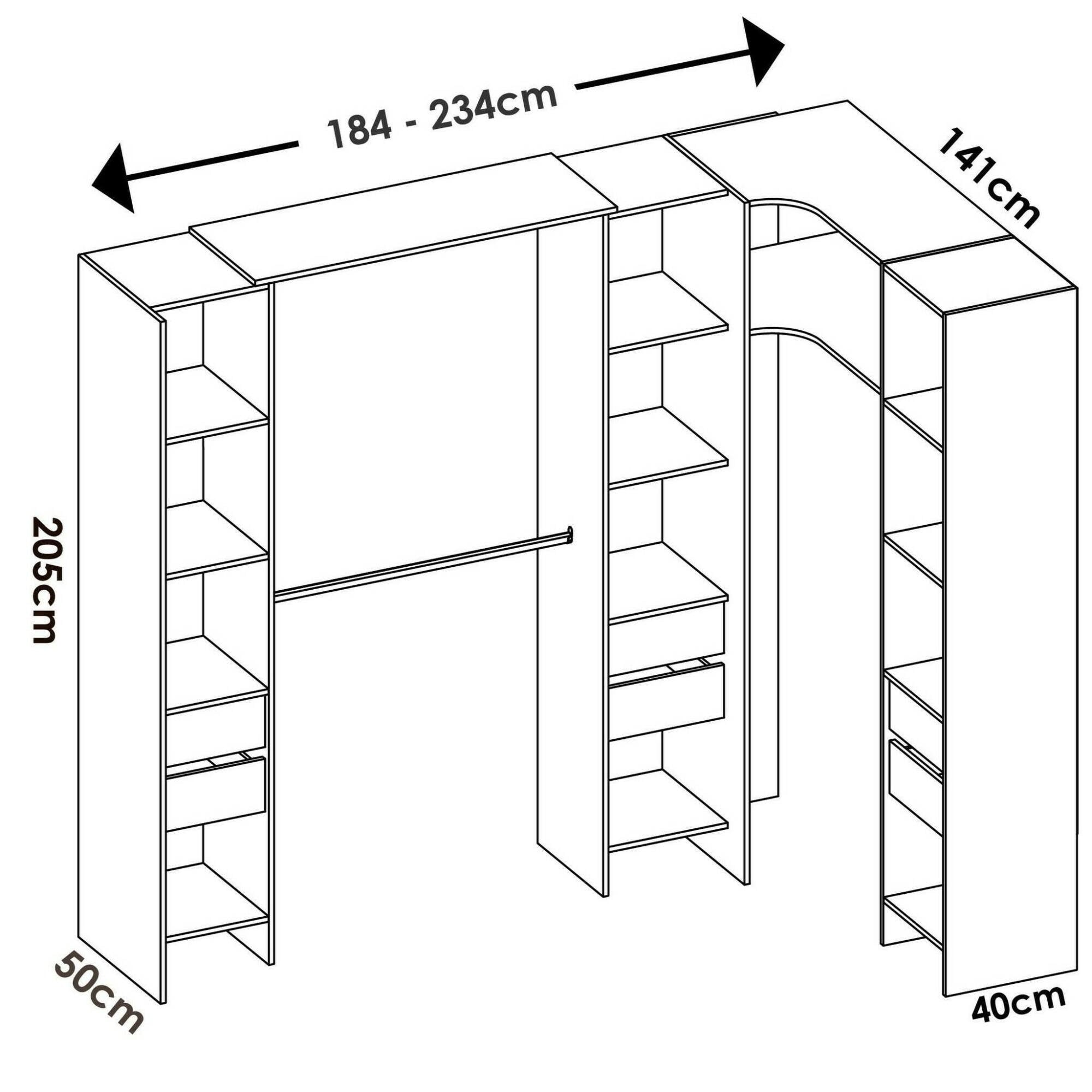 Guardaroba grande Alanno, Mobile camera da letto, Cabina armadio portabiti, Armadio appendiabiti, 234x141 h205 cm, Bianco