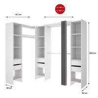 Guardaroba grande Alanno, Mobile camera da letto, Cabina armadio portabiti, Armadio appendiabiti, 234x141 h205 cm, Bianco