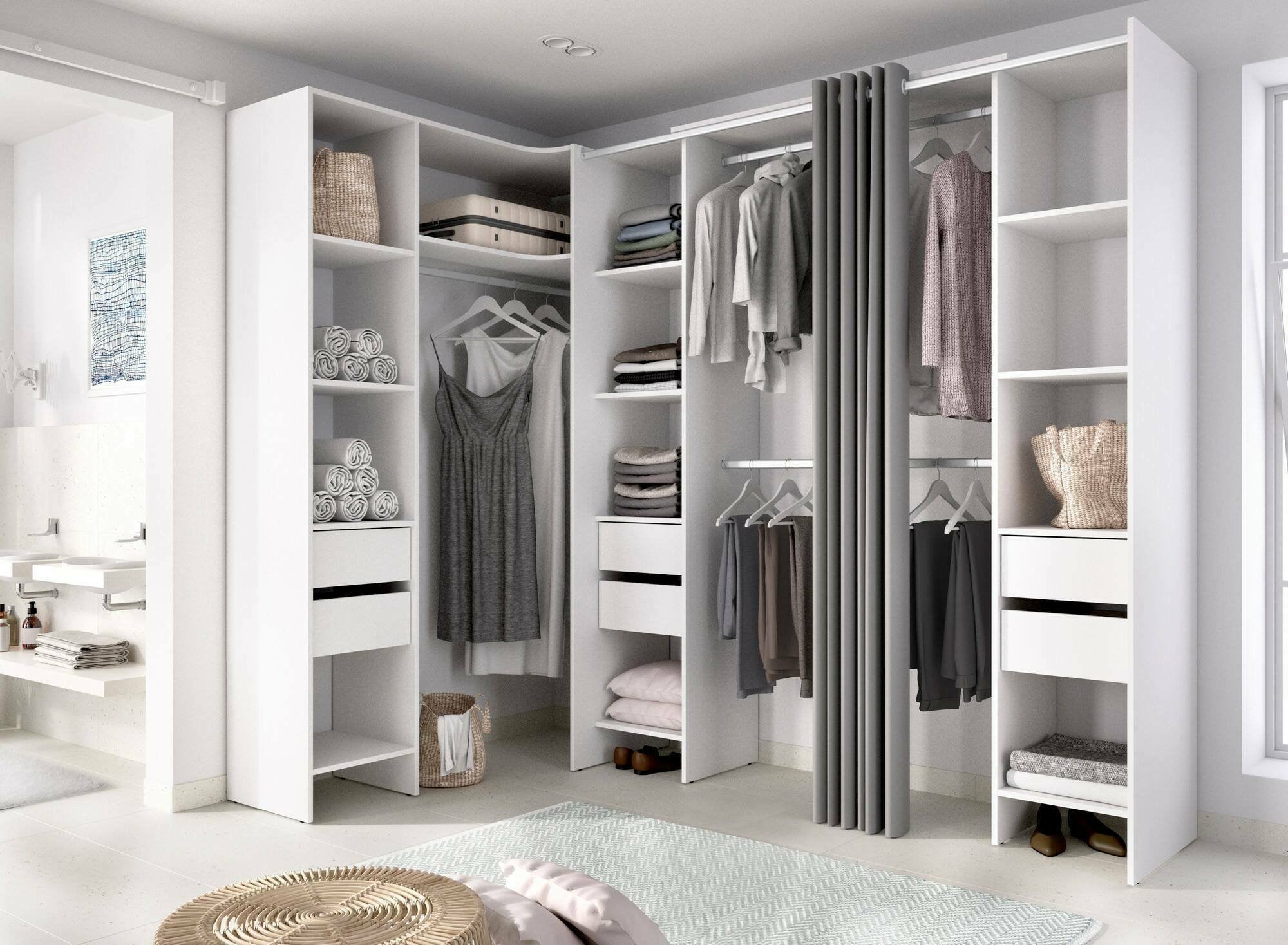 Guardaroba grande Alanno, Mobile camera da letto, Cabina armadio portabiti, Armadio appendiabiti, 234x141 h205 cm, Bianco