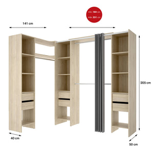 Guardaroba grande Alanno, Mobile camera da letto, Cabina armadio portabiti, Armadio appendiabiti, 234x141 h205 cm, Rovere