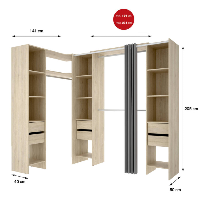 Guardaroba grande Alanno, Mobile camera da letto, Cabina armadio portabiti, Armadio appendiabiti, 234x141 h205 cm, Rovere
