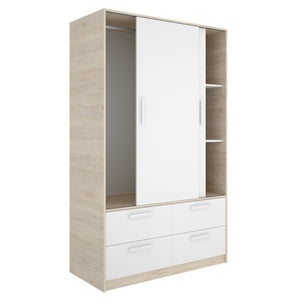 Guardaroba 2 ante Kirogi, Mobile camera da letto, Cabina armadio portabiti, Armadio appendiabiti, 120x60 h204 cm, Bianco e Rovere
