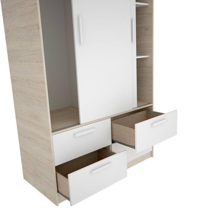 Guardaroba 2 ante Kirogi, Mobile camera da letto, Cabina armadio portabiti, Armadio appendiabiti, 120x60 h204 cm, Bianco e Rovere