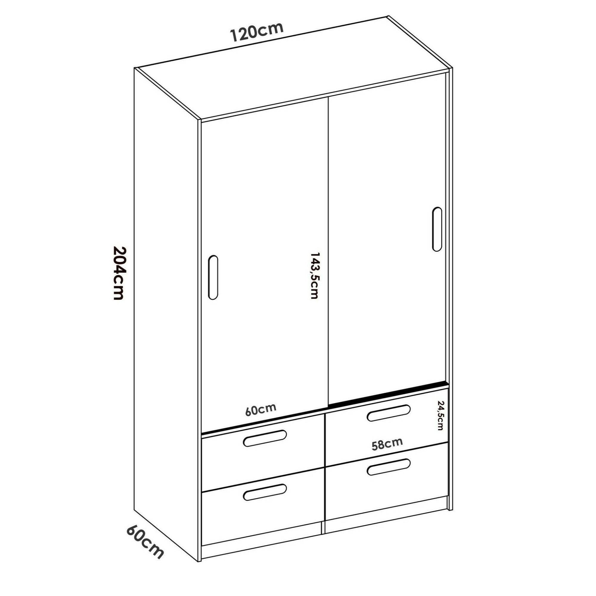 Guardaroba 2 ante Kirogi, Mobile camera da letto, Cabina armadio portabiti, Armadio appendiabiti, 120x60 h204 cm, Bianco e Rovere