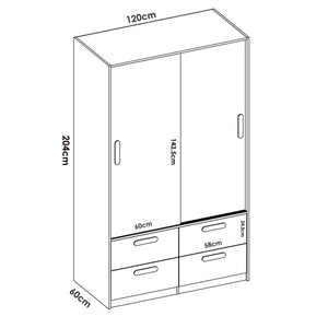 Guardaroba 2 ante Kirogi, Mobile camera da letto, Cabina armadio portabiti, Armadio appendiabiti, 120x60 h204 cm, Bianco e Rovere