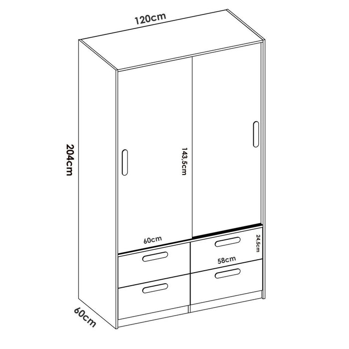 Guardaroba 2 ante Kirogi, Mobile camera da letto, Cabina armadio portabiti, Armadio appendiabiti, 120x60 h204 cm, Bianco e Rovere