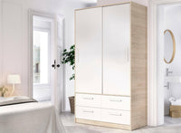 Guardaroba 2 ante Kirogi, Mobile camera da letto, Cabina armadio portabiti, Armadio appendiabiti, 120x60 h204 cm, Bianco e Rovere