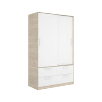 Guardaroba 2 ante Kirogi, Mobile camera da letto, Cabina armadio portabiti, Armadio appendiabiti, 120x60 h204 cm, Bianco e Rovere