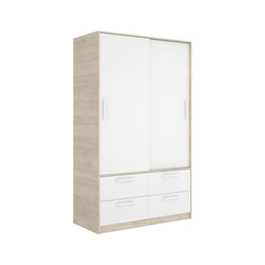 Guardaroba 2 ante Kirogi, Mobile camera da letto, Cabina armadio portabiti, Armadio appendiabiti, 120x60 h204 cm, Bianco e Rovere