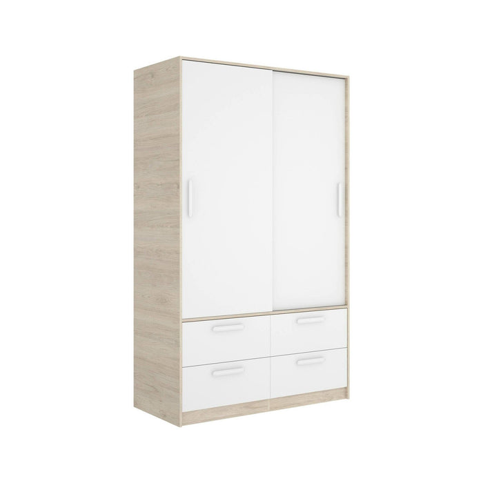Guardaroba 2 ante Kirogi, Mobile camera da letto, Cabina armadio portabiti, Armadio appendiabiti, 120x60 h204 cm, Bianco e Rovere