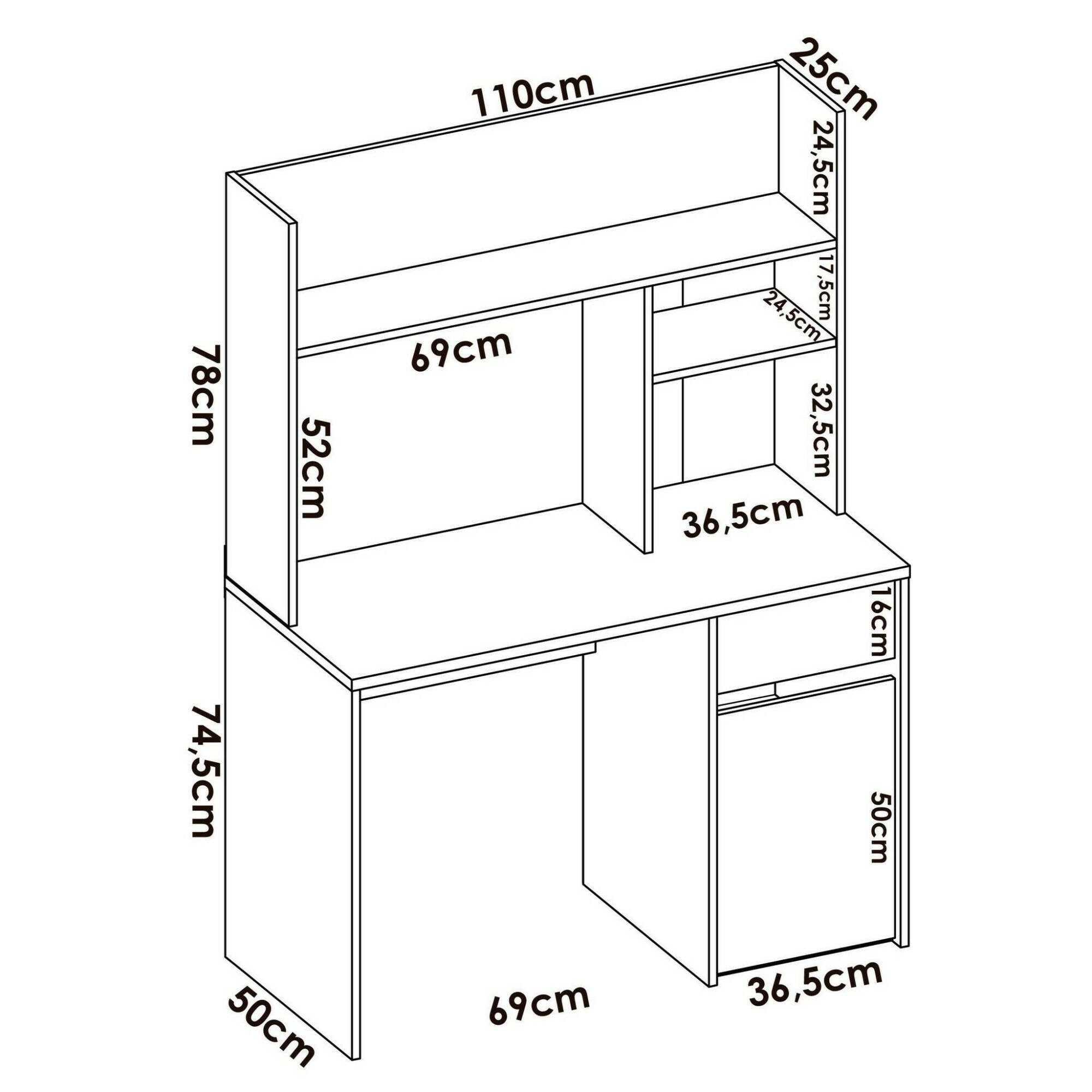 Scrivania Zefiro, Scrittoio multiuso, Tavolo per ufficio porta PC, Piano di lavoro, 110x50 h152 cm, Bianco