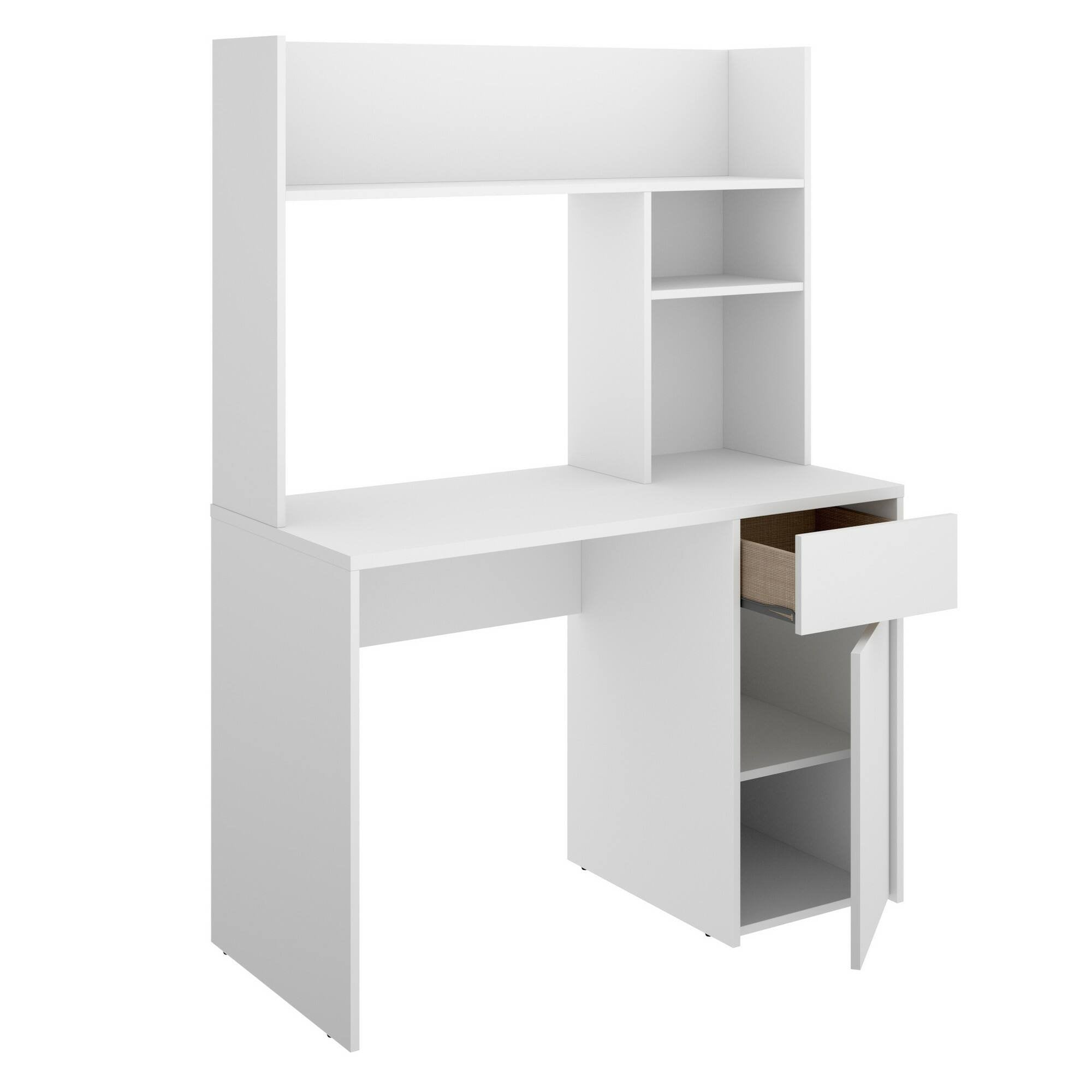 Scrivania Aischa, Scrittoio multiuso, Tavolo per ufficio porta PC, Piano di lavoro, 110x50 h74 cm, Bianco