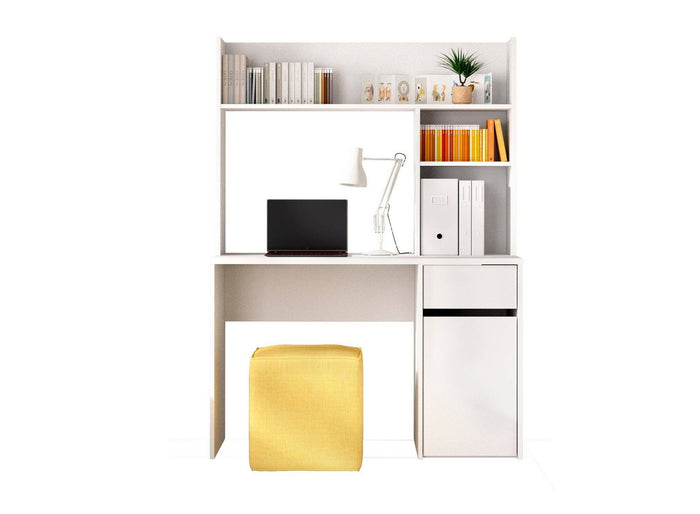 Scrivania Aischa, Scrittoio multiuso, Tavolo per ufficio porta PC, Piano di lavoro, 110x50 h74 cm, Bianco