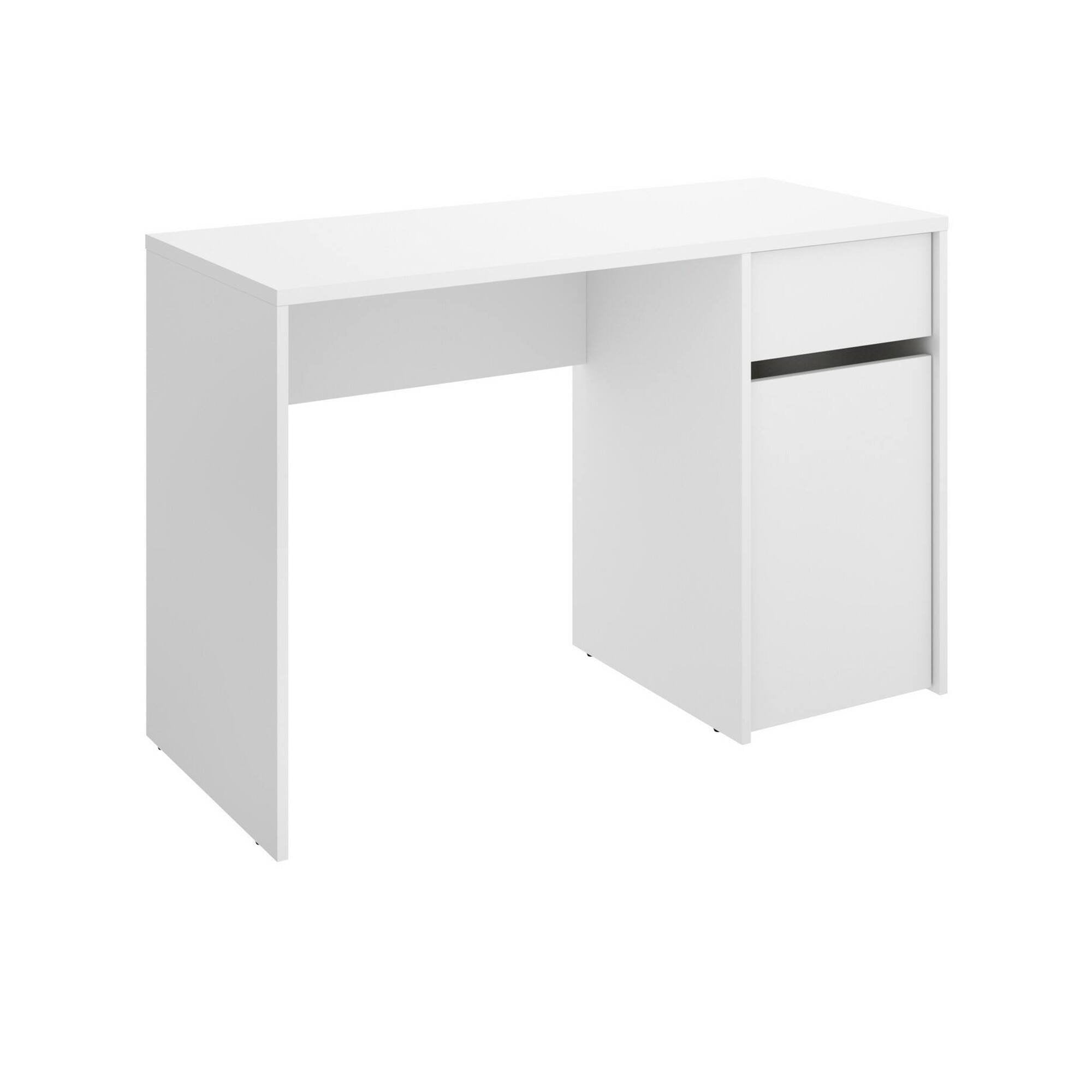 Scrivania Aischa, Scrittoio multiuso, Tavolo per ufficio porta PC, Piano di lavoro, 110x50 h74 cm, Bianco