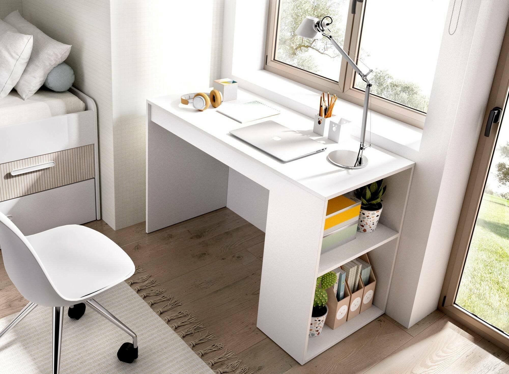 Scrivania Arianella, Scrittoio multiuso, Tavolo per ufficio porta PC, Piano di lavoro, 115x50 h74 cm, Bianco