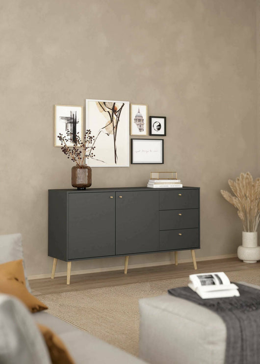 Credenza Erina, Buffet da soggiorno, Madia da salotto, Dispensa da cucina, 147x39 h82 cm, Grigio
