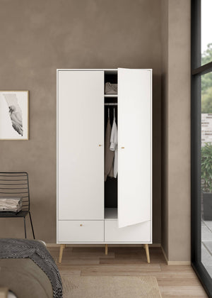 Guardaroba 2 ante Kahina, Mobile camera da letto, Cabina armadio portabiti, Armadio appendiabiti, 99x58 h200 cm, Bianco
