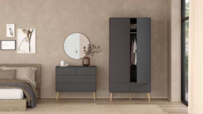 Guardaroba 2 ante Kahina, Mobile camera da letto, Cabina armadio portabiti, Armadio appendiabiti, 99x58 h200 cm, Grigio