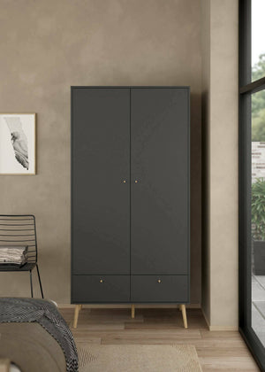 Guardaroba 2 ante Kahina, Mobile camera da letto, Cabina armadio portabiti, Armadio appendiabiti, 99x58 h200 cm, Grigio
