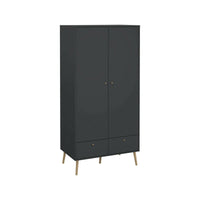 Guardaroba 2 ante Kahina, Mobile camera da letto, Cabina armadio portabiti, Armadio appendiabiti, 99x58 h200 cm, Grigio