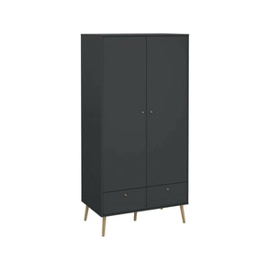Guardaroba 2 ante Kahina, Mobile camera da letto, Cabina armadio portabiti, Armadio appendiabiti, 99x58 h200 cm, Grigio