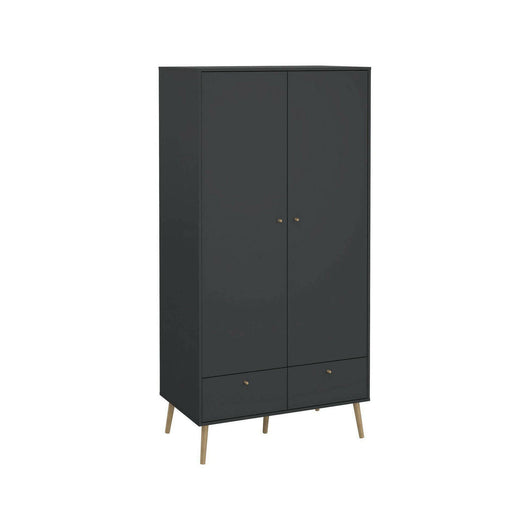 Guardaroba 2 ante Kahina, Mobile camera da letto, Cabina armadio portabiti, Armadio appendiabiti, 99x58 h200 cm, Grigio