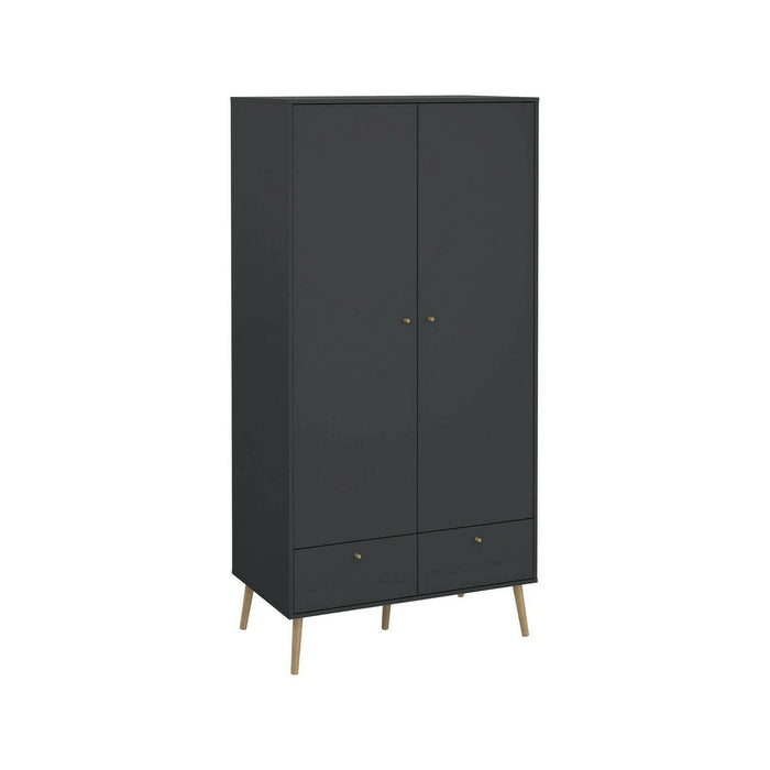 Guardaroba 2 ante Kahina, Mobile camera da letto, Cabina armadio portabiti, Armadio appendiabiti, 99x58 h200 cm, Grigio