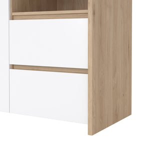 Vetrina Reykjavik, Credenza espositiva, Vetrinetta multiuso, Madia da soggiorno, 100x48 h170 cm, Rovere e Bianco lucido