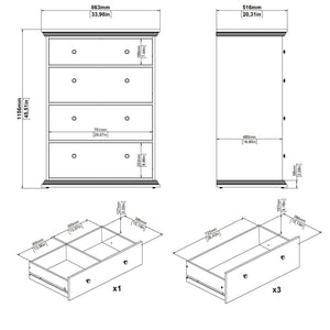 Cassettiera Lehar, Settimino multiuso, Comò camera da letto, Mobile con cassetti, 86x52 h116 cm, Nero