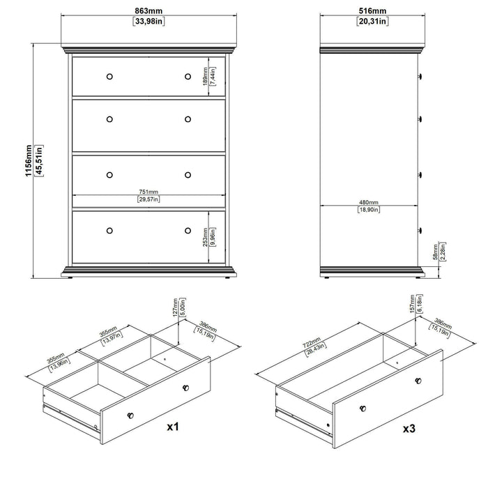 Cassettiera Lehar, Settimino multiuso, Comò camera da letto, Mobile con cassetti, 86x52 h116 cm, Nero