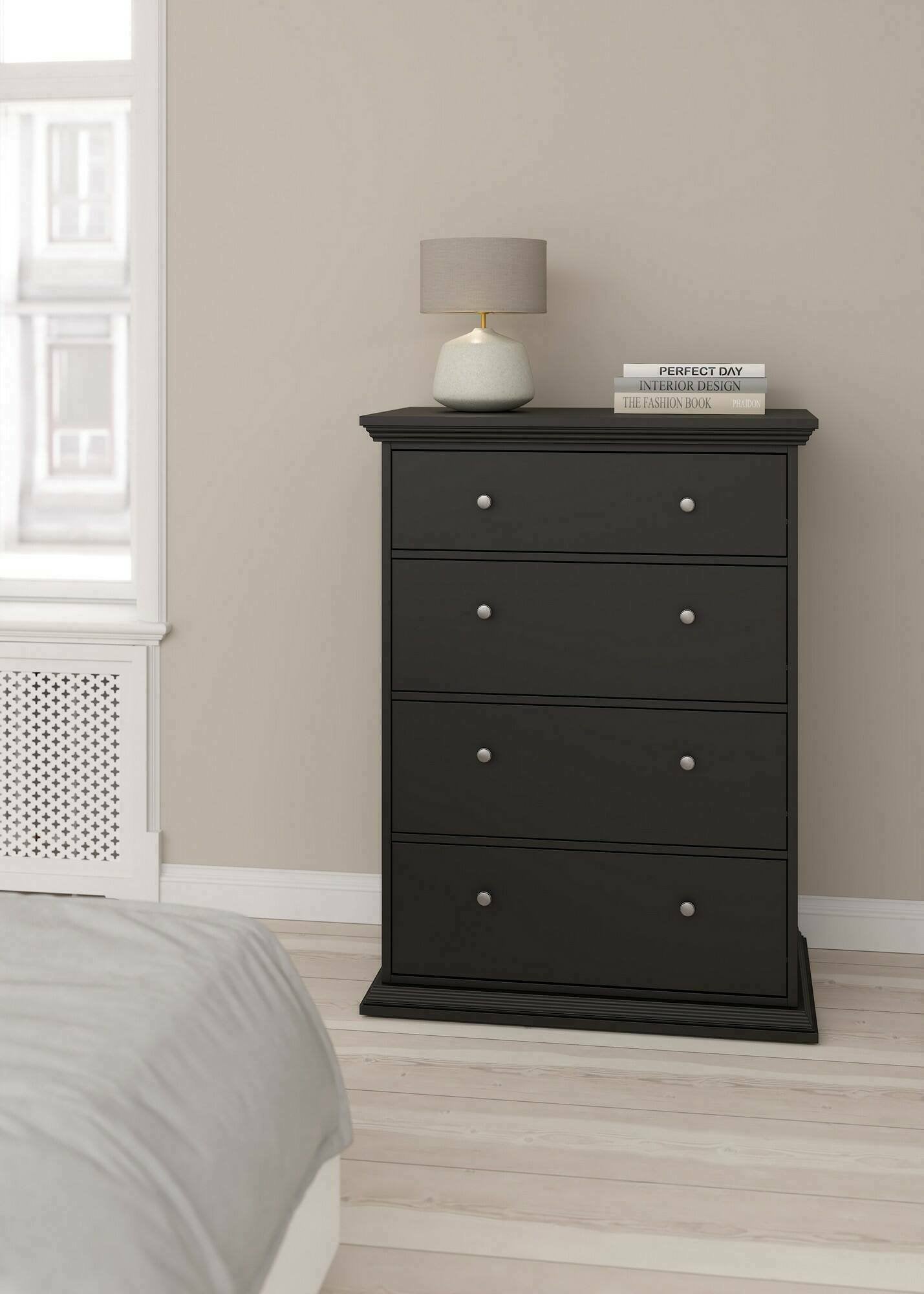 Cassettiera Lehar, Settimino multiuso, Comò camera da letto, Mobile con cassetti, 86x52 h116 cm, Nero