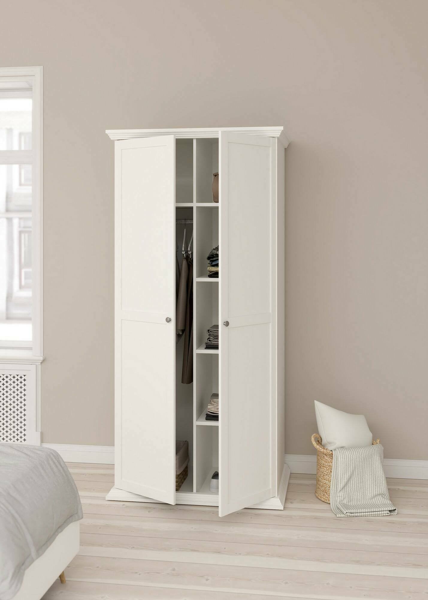 Guardaroba 2 ante Darby, Mobile camera da letto, Cabina armadio portabiti, Armadio appendiabiti, 96x63 h200 cm, Bianco