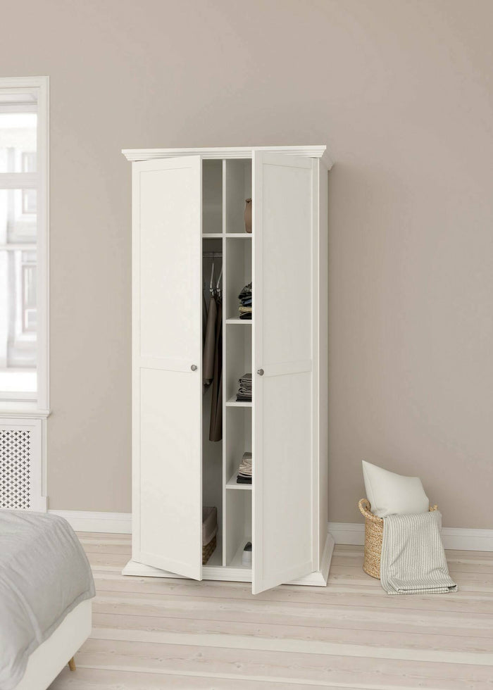 Guardaroba 2 ante Darby, Mobile camera da letto, Cabina armadio portabiti, Armadio appendiabiti, 96x63 h200 cm, Bianco