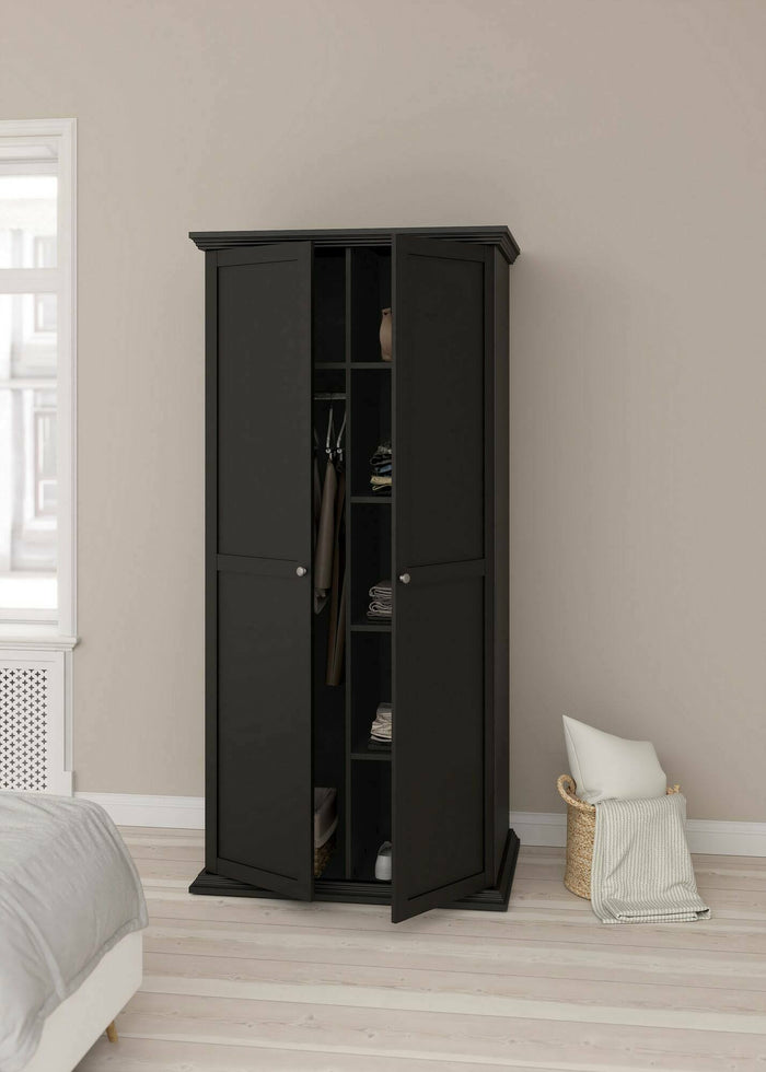 Guardaroba 2 ante Darby, Mobile camera da letto, Cabina armadio portabiti, Armadio appendiabiti, 96x63 h200 cm, Nero