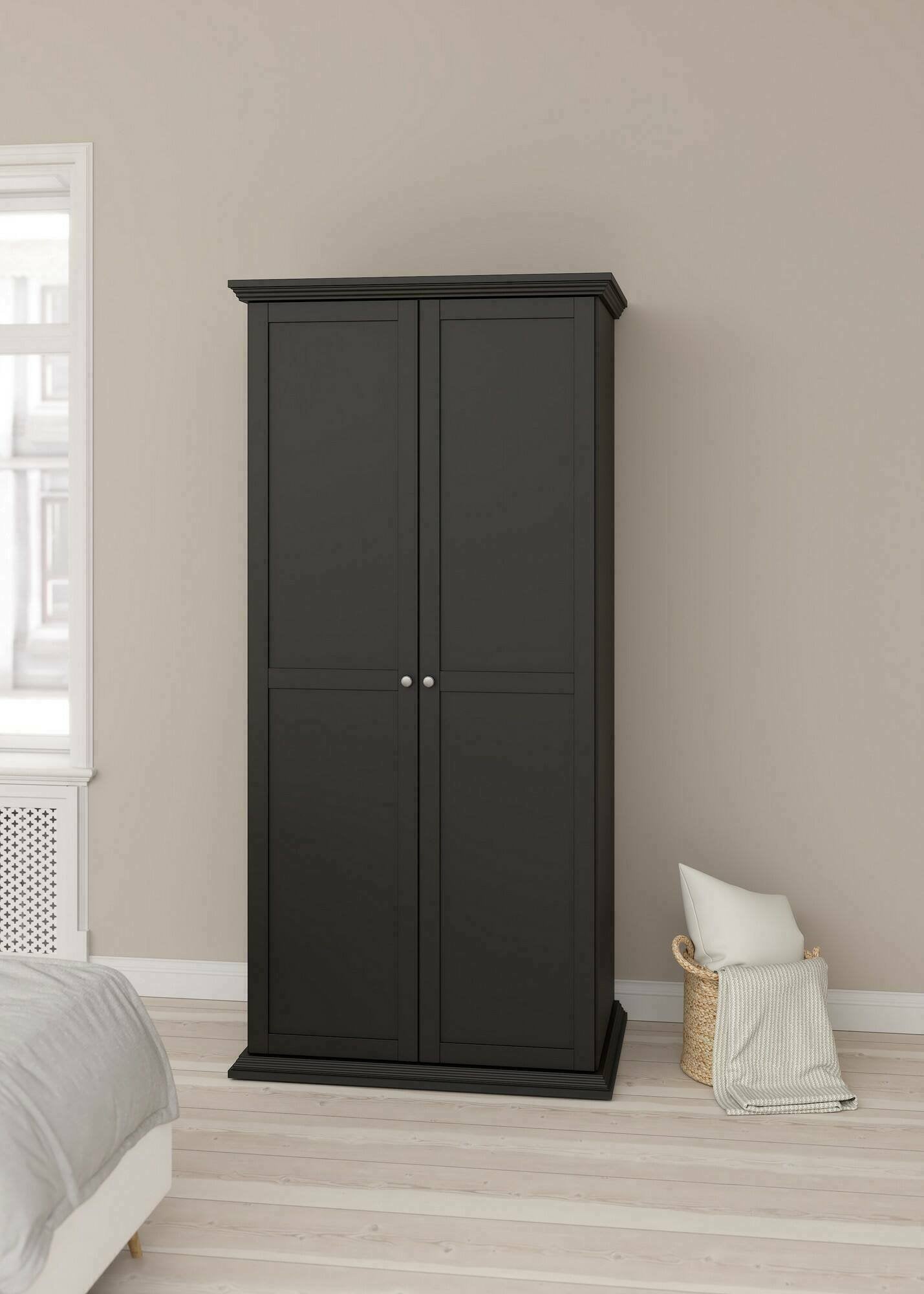 Guardaroba 2 ante Darby, Mobile camera da letto, Cabina armadio portabiti, Armadio appendiabiti, 96x63 h200 cm, Nero