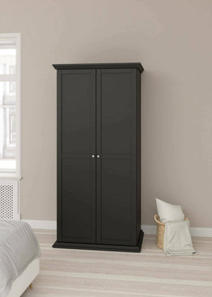 Guardaroba 2 ante Darby, Mobile camera da letto, Cabina armadio portabiti, Armadio appendiabiti, 96x63 h200 cm, Nero