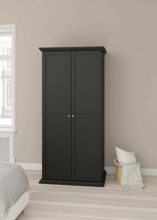 Guardaroba 2 ante Darby, Mobile camera da letto, Cabina armadio portabiti, Armadio appendiabiti, 96x63 h200 cm, Nero