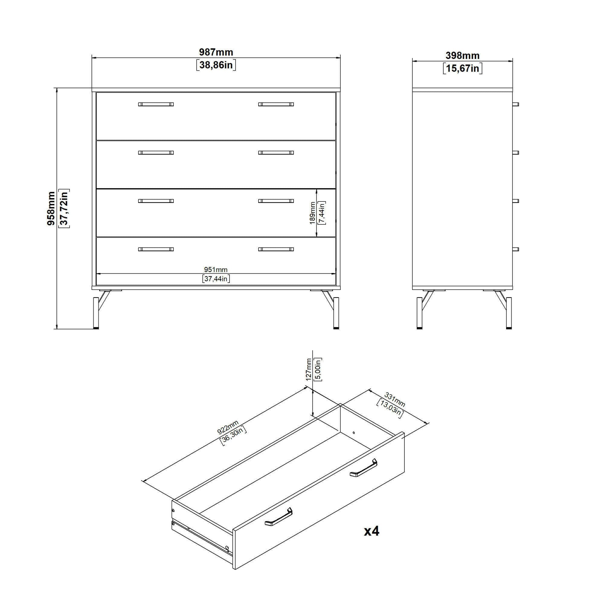 Cassettiera Puglia, Settimino multiuso, Comò camera da letto, Mobile con cassetti, 99x40 h96 cm, Nero