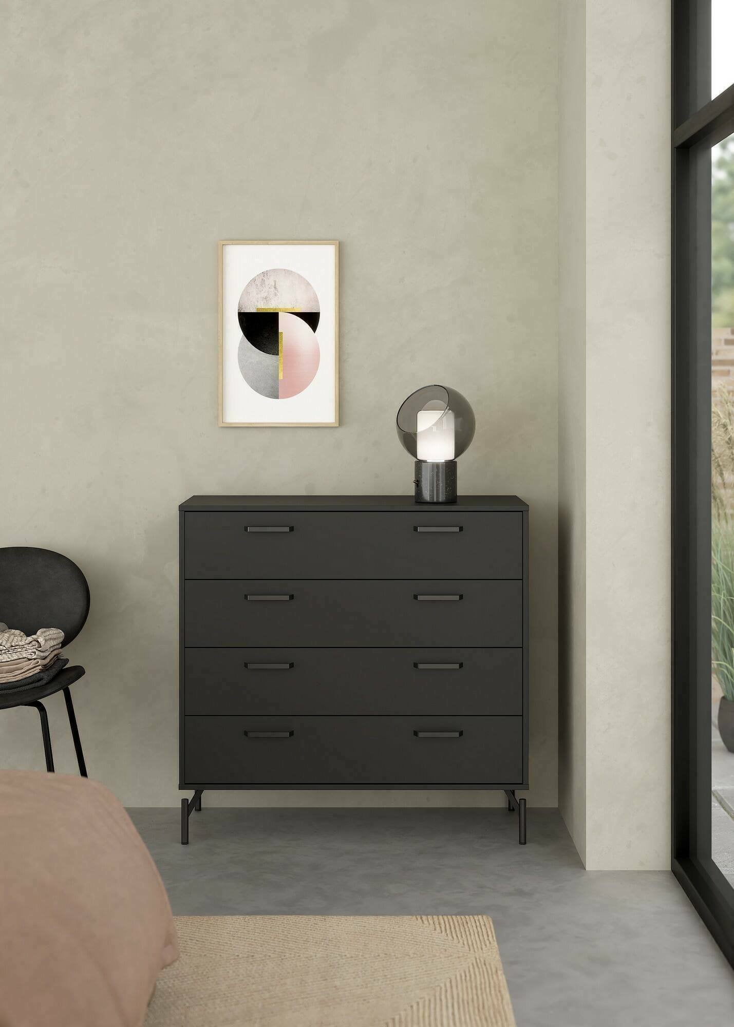 Cassettiera Puglia, Settimino multiuso, Comò camera da letto, Mobile con cassetti, 99x40 h96 cm, Nero