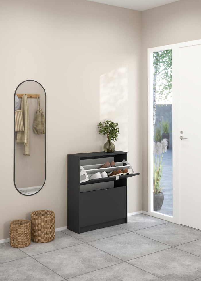 Scarpiera Larry, Mobile portascarpe, Armadio da ingresso multiuso, Mobiletto per calzature, 70x24 h85 cm, Grigio
