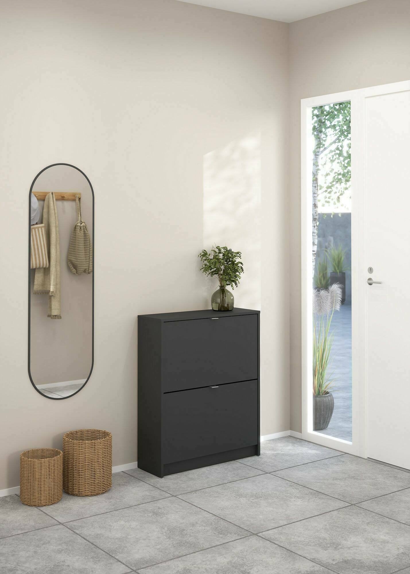 Scarpiera Larry, Mobile portascarpe, Armadio da ingresso multiuso, Mobiletto per calzature, 70x24 h85 cm, Grigio