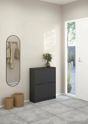 Scarpiera Larry, Mobile portascarpe, Armadio da ingresso multiuso, Mobiletto per calzature, 70x24 h85 cm, Grigio